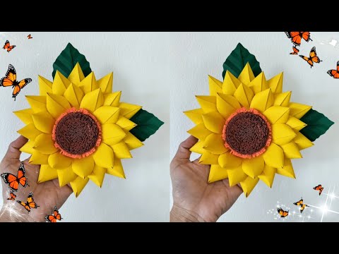 🌻How to make an easy paper sunflower | วิธีทำดอกทานตะวันกระดาษอย่างง่าย #diy #crafts #ดอกไม้กระดาษ
