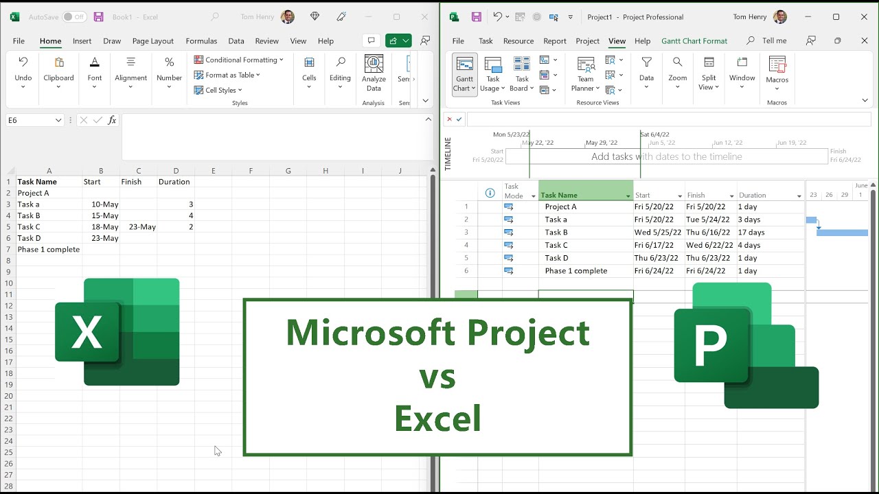 When To Use Microsoft Project Vs Excel - Youtube